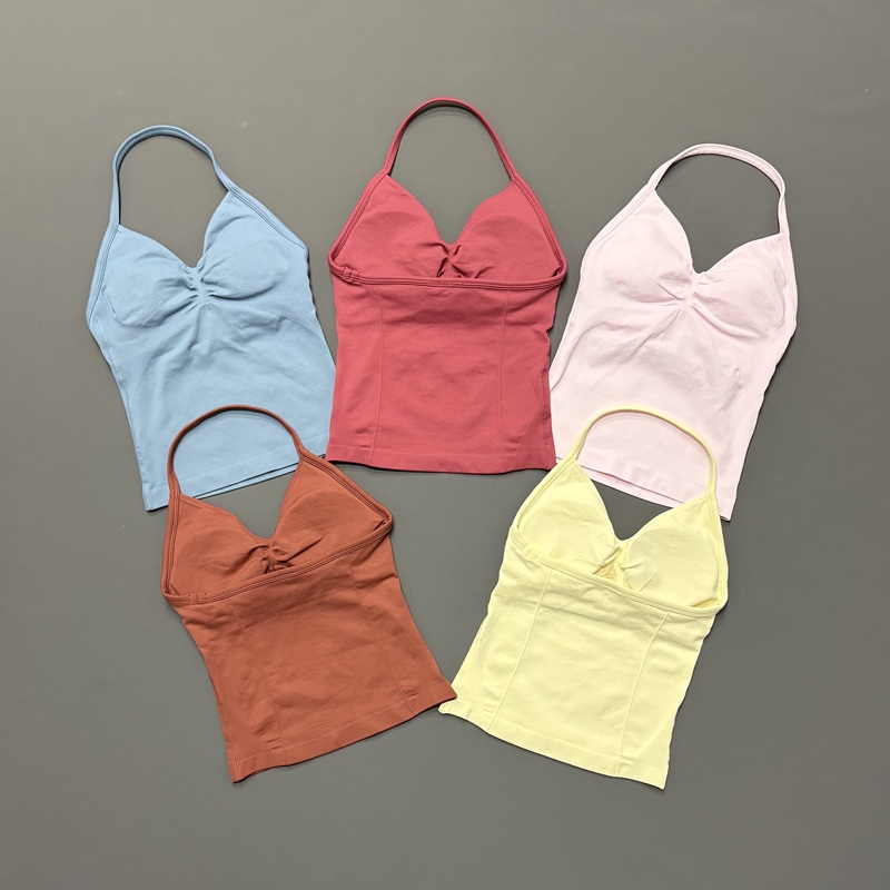 Yoga Strap Cotton - قميص رياضي نسائي بدون خياطة بحمالات